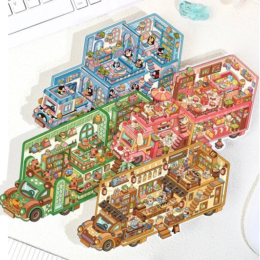 Critter Caravan 3D Sticker | 4 Cute Miniature Scenes