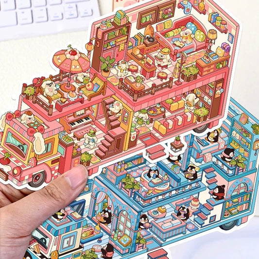 Critter Caravan 3D Sticker | 4 Cute Miniature Scenes