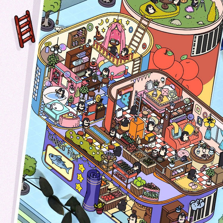 Dream House 3D Sticker – 2 Cute Miniature Scenes