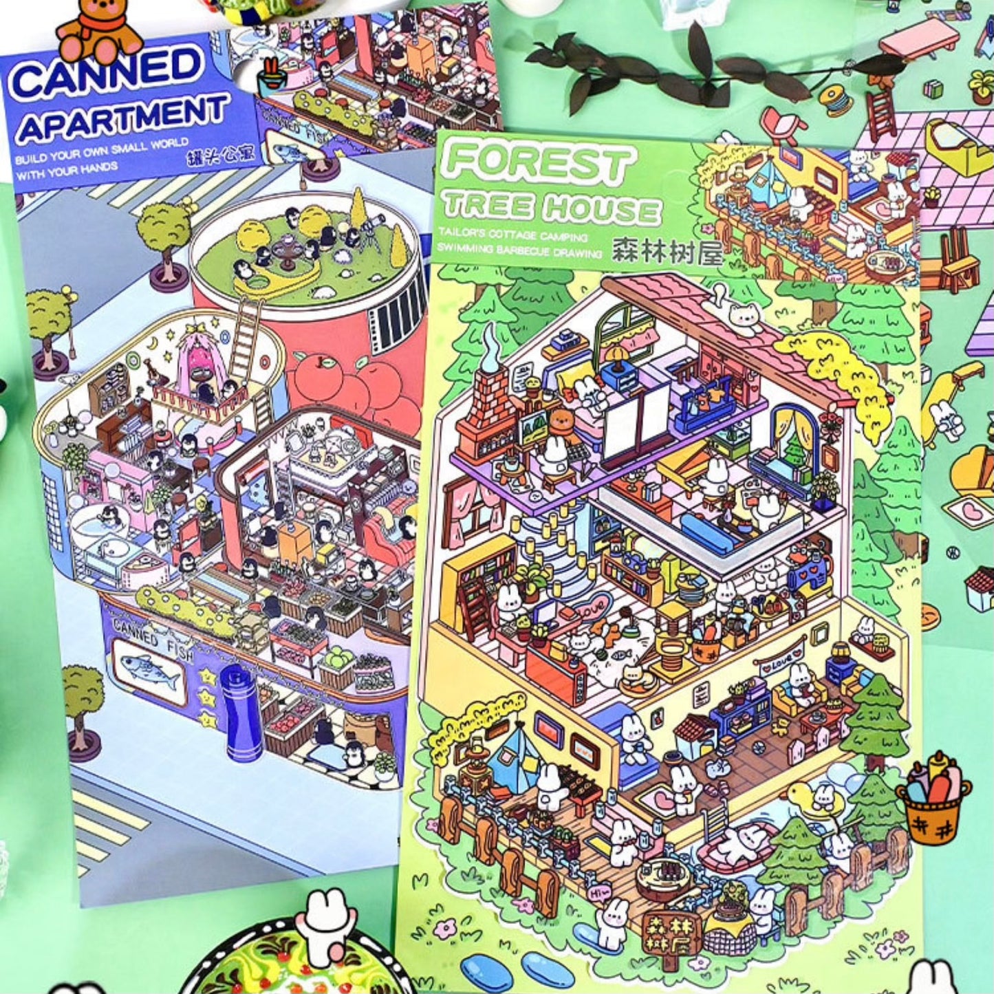 Dream House 3D Sticker – 2 Cute Miniature Scenes