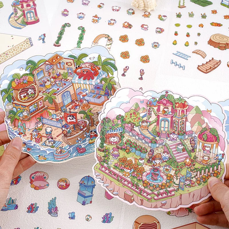 Mystic Meowlands 3D Sticker | 4 Cute Miniature Scenes