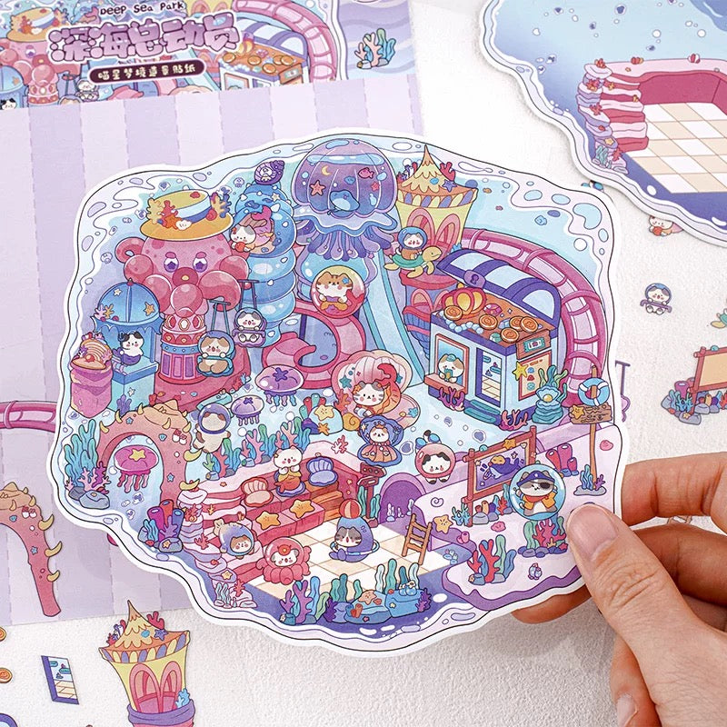 Mystic Meowlands 3D Sticker | 4 Cute Miniature Scenes