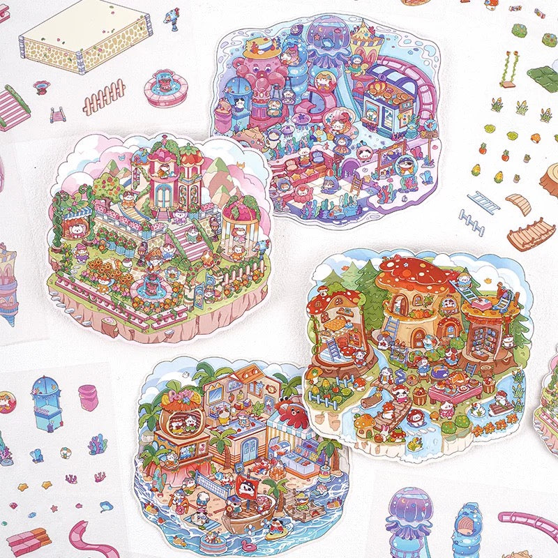 Mystic Meowlands 3D Sticker | 4 Cute Miniature Scenes
