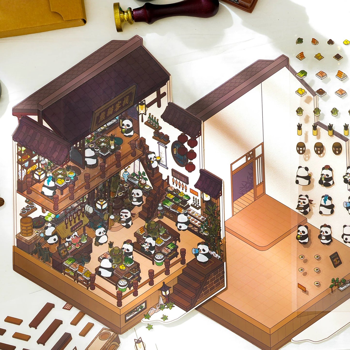 Whiskers & Bamboo 3D Sticker | 4 Cute Miniature Scenes