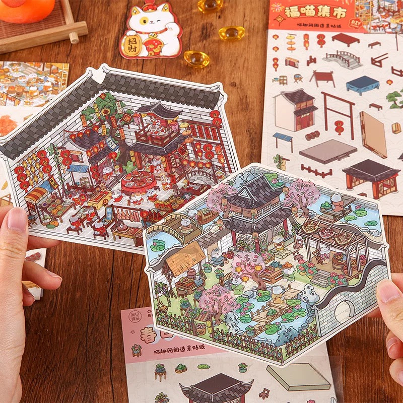 Purrfect Seasons 3D Sticker | 4 Cute Miniature Scenes