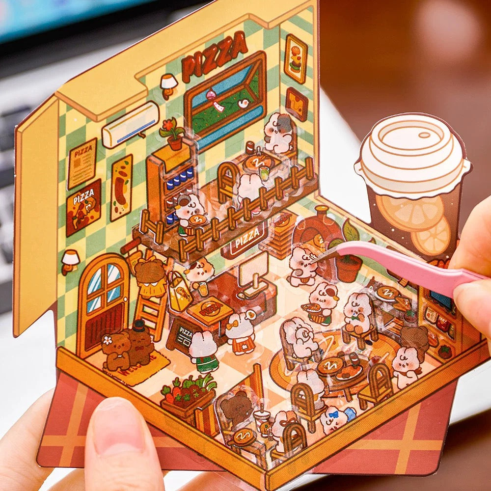 Foodie Funland 3D Sticker | 4 Cute Miniature Scenes