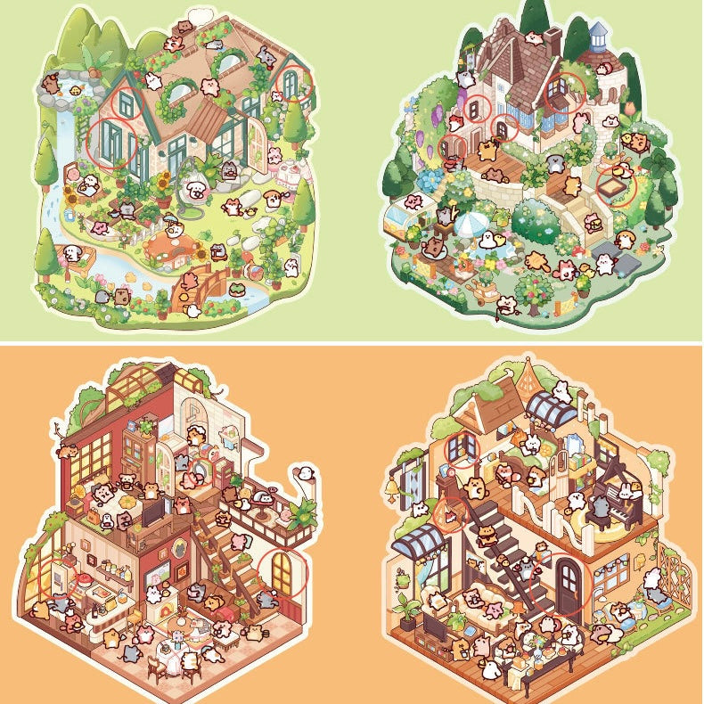 Little Fantasy Town 3D Sticker | 4 Cute Miniature Scenes
