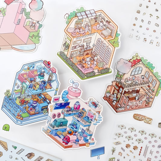 Little Wonder Rooms 3D Sticker | 4 Cute Miniature Scenes