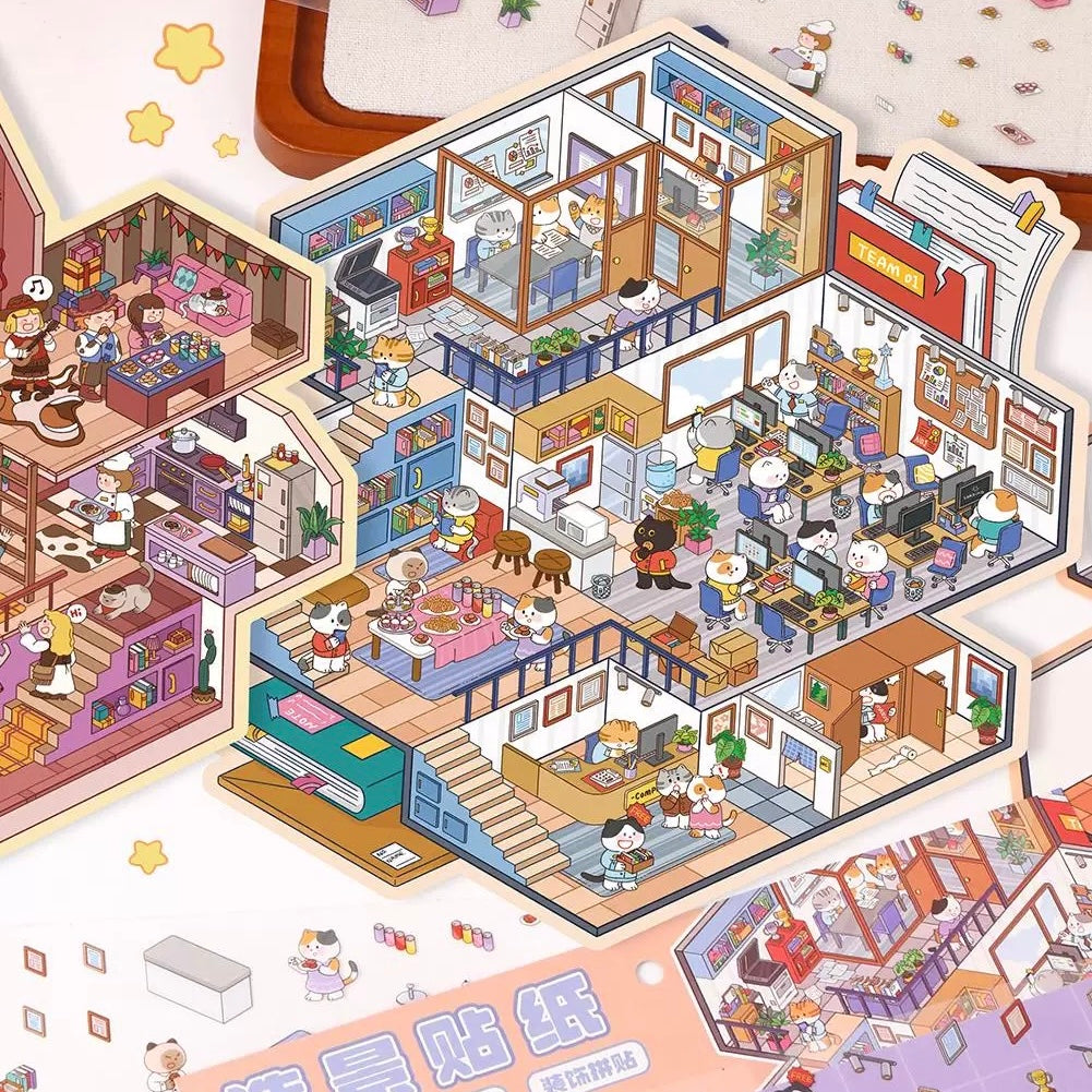 Lazy Frontier 3D Sticker | 2 Cute Miniature Scenes
