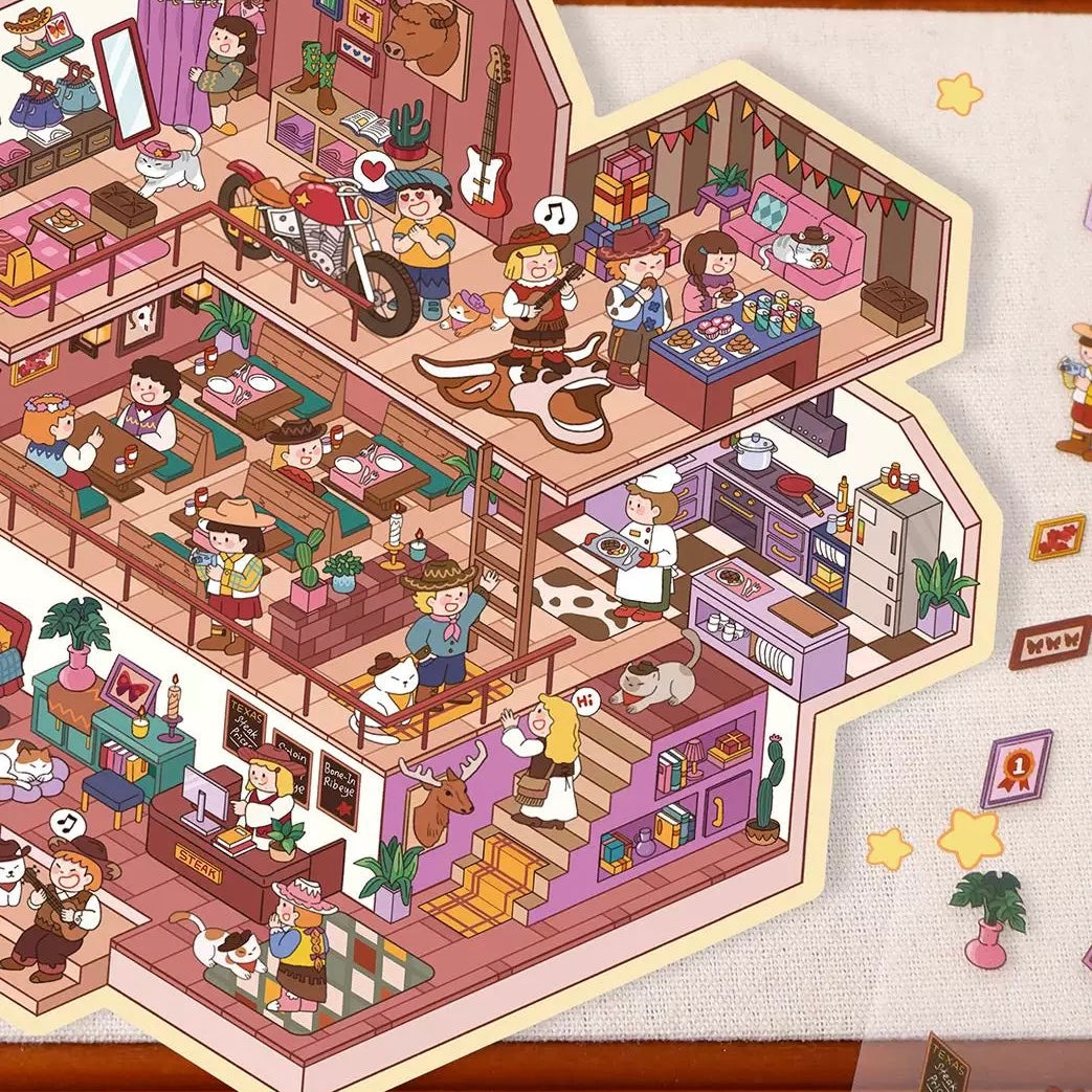 Lazy Frontier 3D Sticker | 2 Cute Miniature Scenes