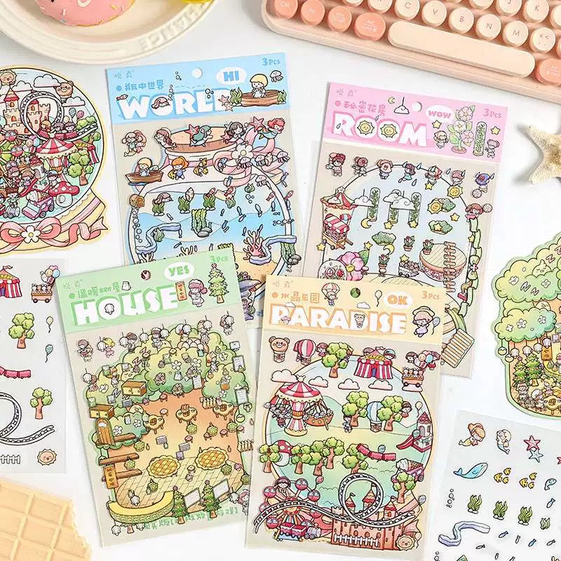 Tiny Dreamscape 3D Sticker | 4 Cute Miniature Scenes