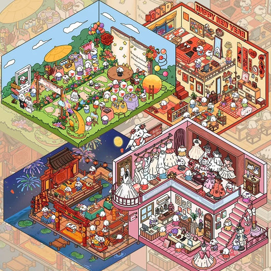 Bobo's Daily Life 3D Sticker | 4 Cute Miniature Scenes