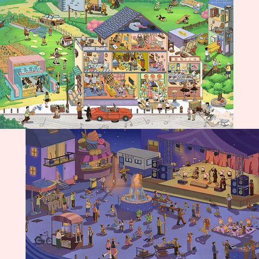 One Day in the Town of Music 3D Sticker  | 4 Cute Miniature Scenes