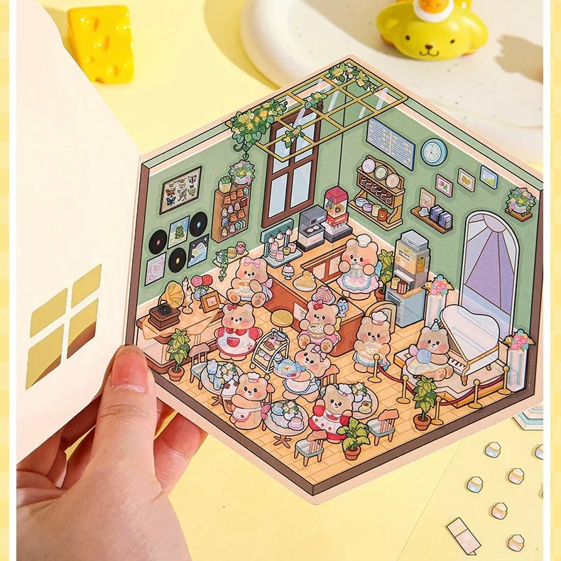 Cream Bear Town 3D Sticker | 4 Cute Miniature Scenes