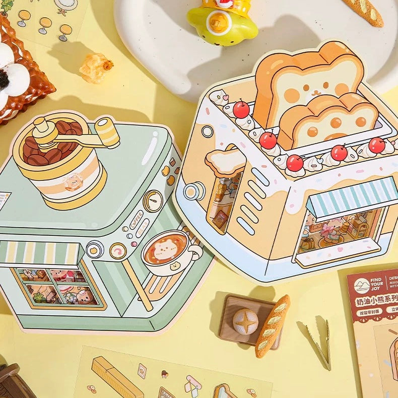 Cream Bear Town 3D Sticker | 4 Cute Miniature Scenes