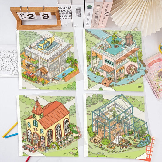 Square Box Town 3D Sticker | 4 Cute Miniature Scenes