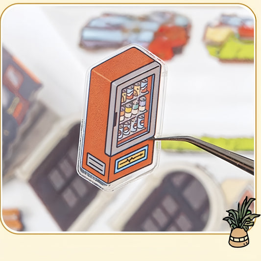 Square Box Town 3D Sticker | 4 Cute Miniature Scenes