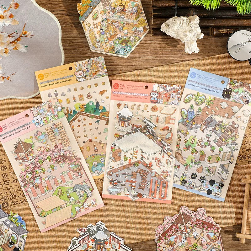 Ancient Seasons Tale 3D Sticker | 4 Cute Miniature Scenes