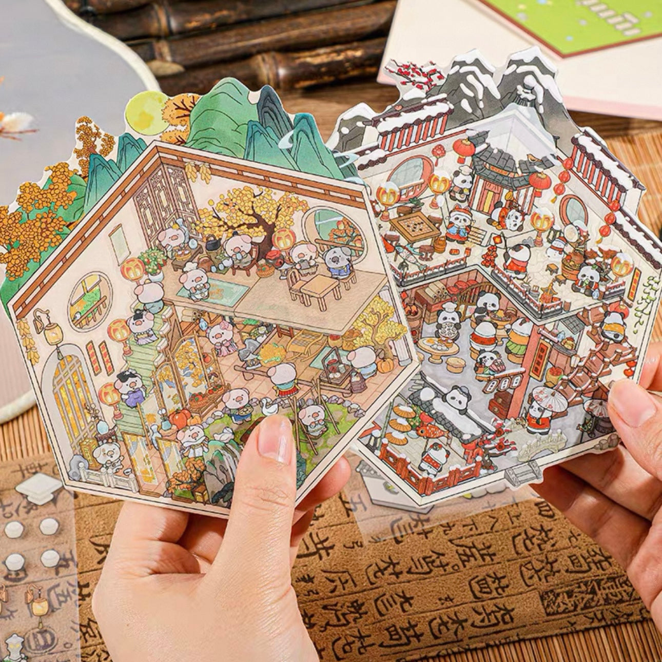 Ancient Seasons Tale 3D Sticker | 4 Cute Miniature Scenes