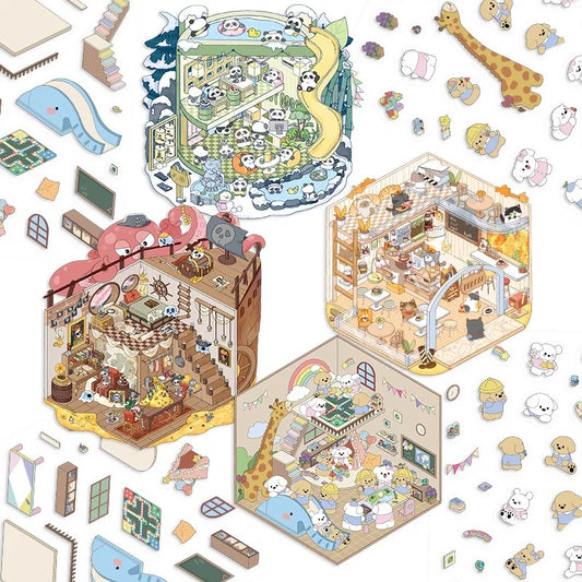 Tiny Animal Wonders 3D Sticker | 4 Cute Miniature Scenes