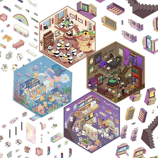 Tiny Animal Wonders 3D Sticker | 4 Cute Miniature Scenes