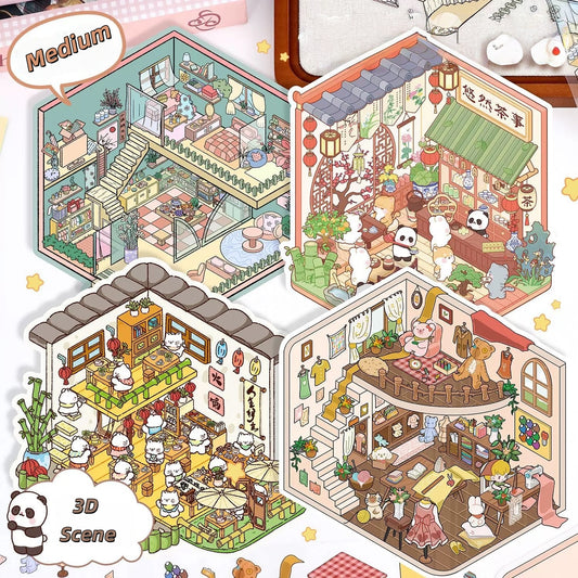 Miniature Shop 3D Stickers | 4 Cute Miniature Scenes