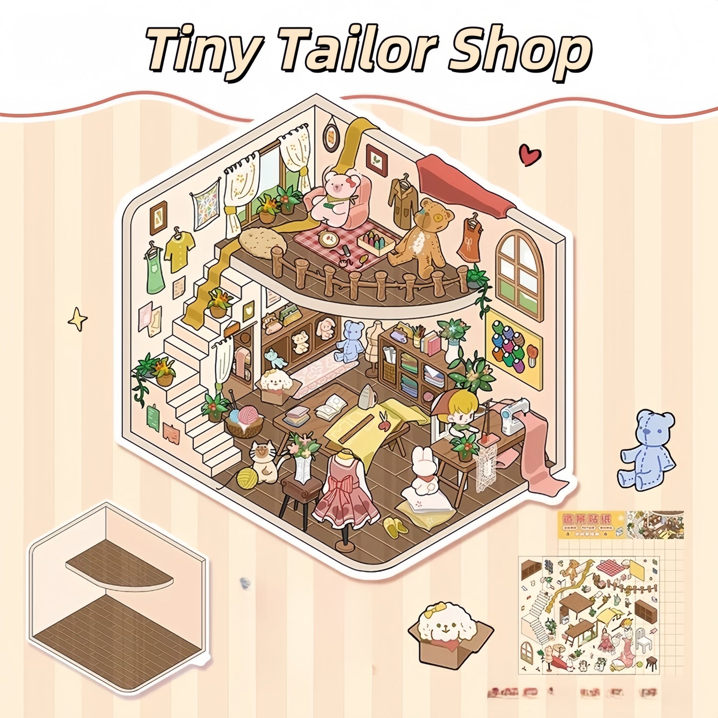 Miniature Shop 3D Stickers | 4 Cute Miniature Scenes