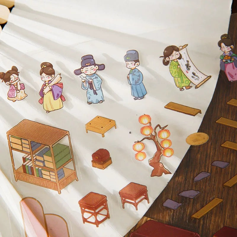 Ancient Chinese Pavilions 3D Sticker | 4 Cute Miniature Scenes