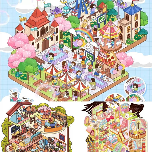 Colorful Dreamland 3D Sticker | 3 Cute Miniature Scenes