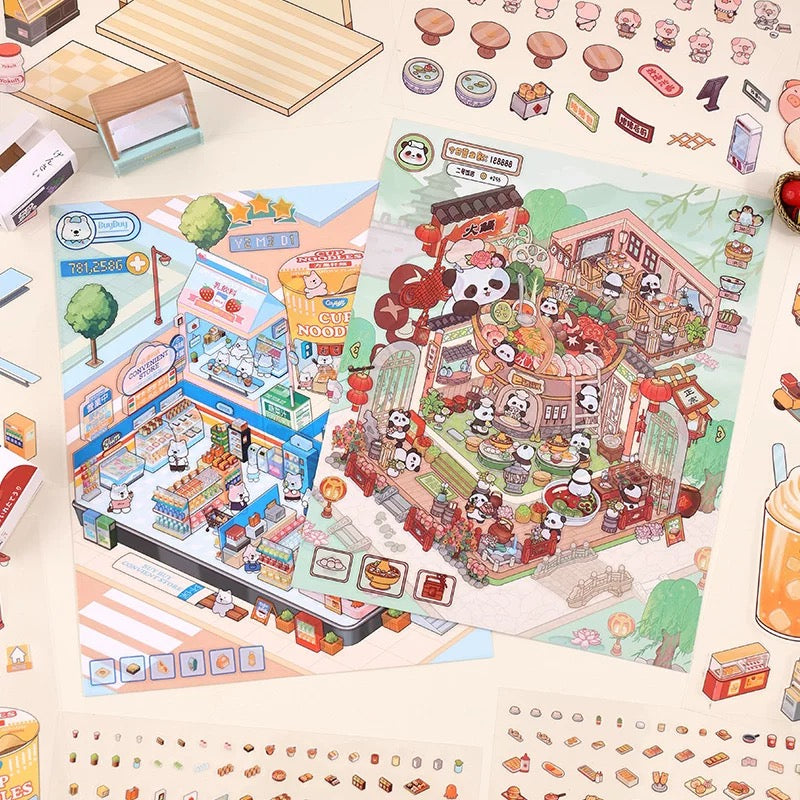 Simulation Management 3D Sticker | 4 Cute Miniature Scenes