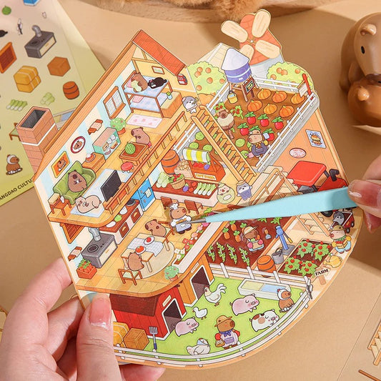 Capybara's Whimsical World 3D Sticker | 4 Cute Miniature Scenes
