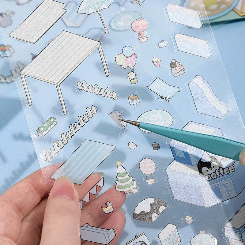 Waddle Wonderland 3D Sticker | 4 Cute Miniature Scenes