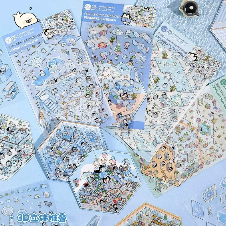 Waddle Wonderland 3D Sticker | 4 Cute Miniature Scenes