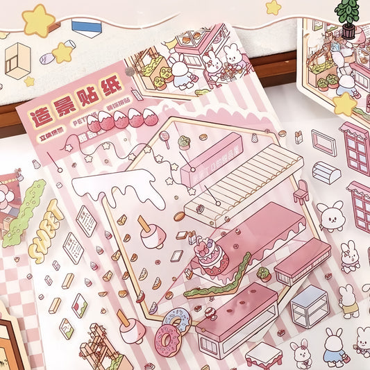 Little Wonder Rooms 3D Sticker | 4 Cute Miniature Scenes