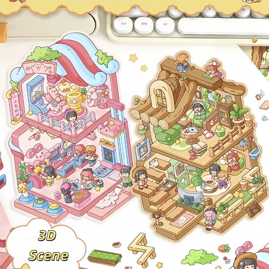 Playful Delights 3D Sticker | 2 Cute Miniature Scenes