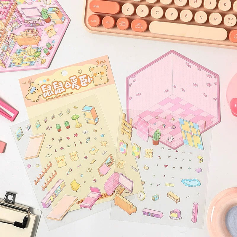 Whimsy Critter Cottages 3D Sticker | 8 Cute Miniature Scenes