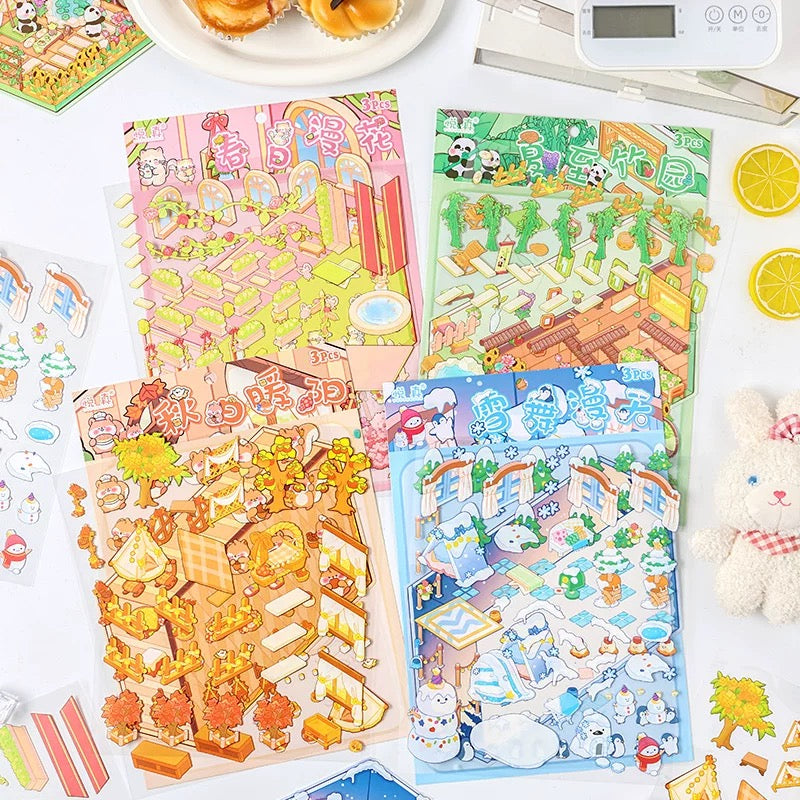 Fantasy Seasons 3D Sticker | 4 Cute Miniature Scenes