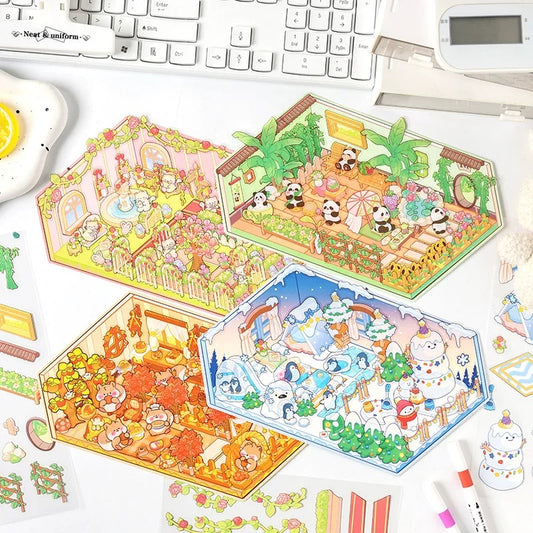 Fantasy Seasons 3D Sticker | 4 Cute Miniature Scenes
