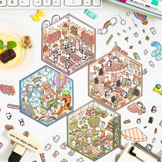 Dream House 3D Sticker | 4 Cute Miniature Scenes