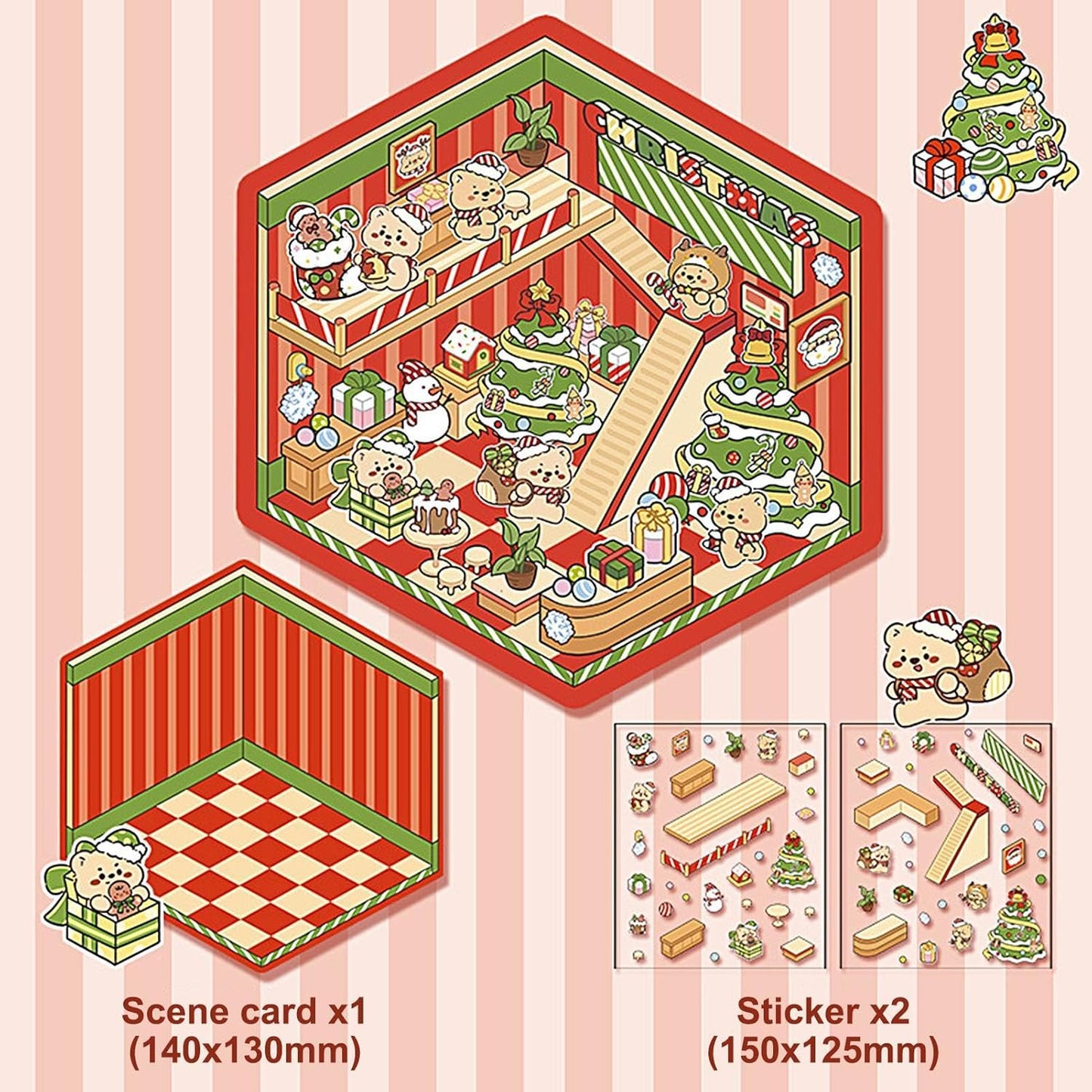 Merry Paws Christmas 3D Sticker | 2 Cute Miniature Scenes