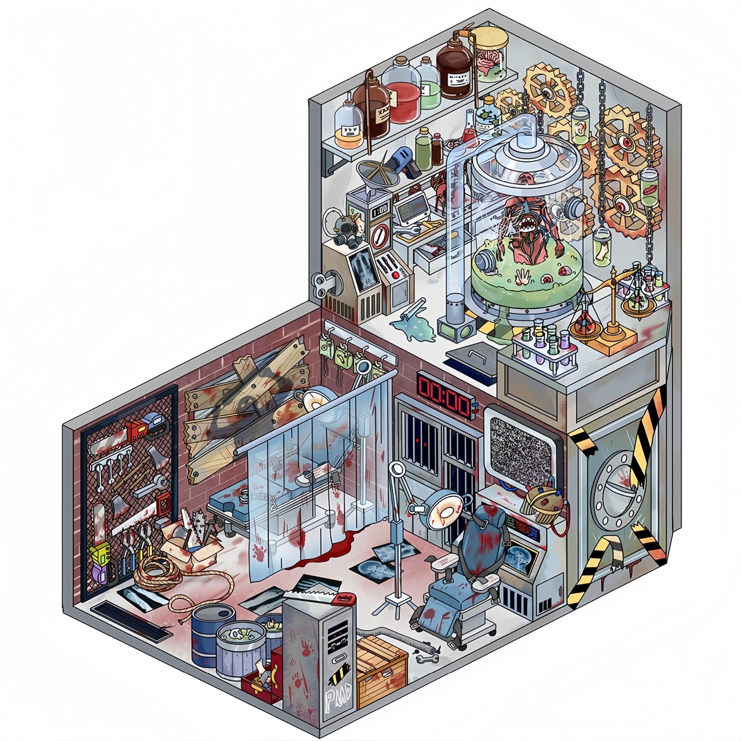 Horror Adventure 3D Sticker | 4 Cute Miniature Scenes