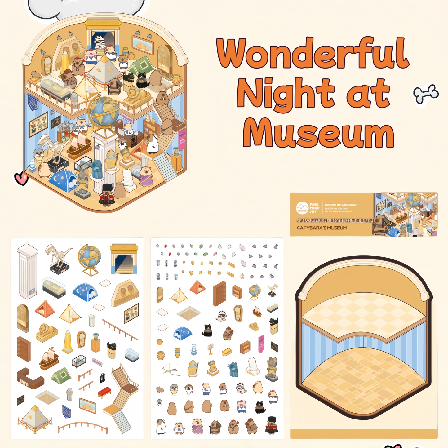 Capybara's Whimsical World 3D Sticker | 4 Cute Miniature Sticker