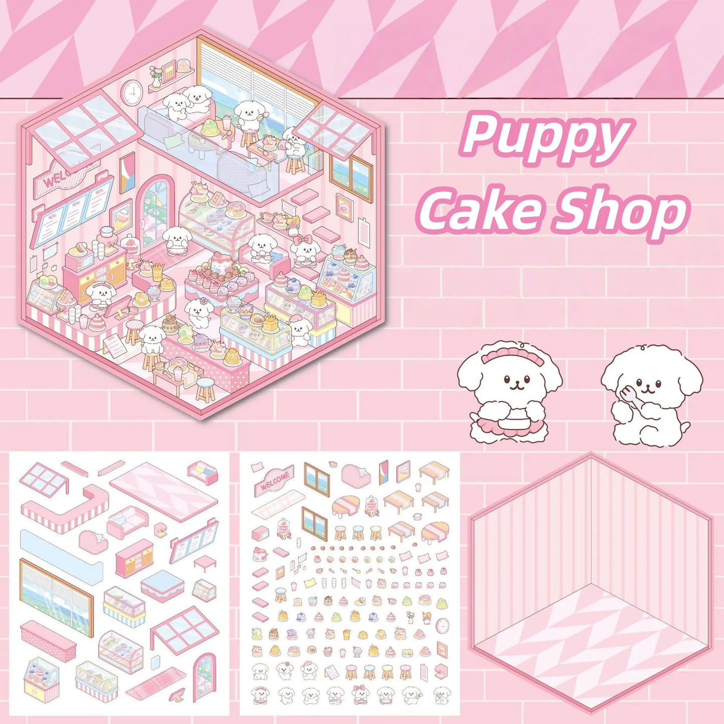 Paw's Shop 3D Sticker | 4 Cute Miniature Scenes