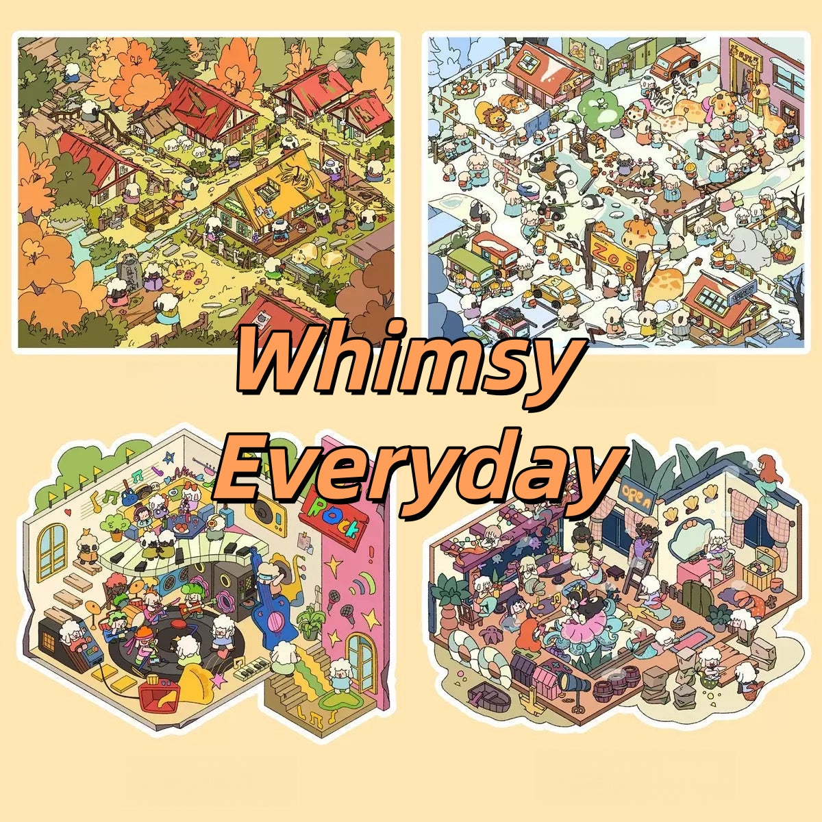 Whimsical Life 3D Sticker | 4 Cute Miniature Scenes