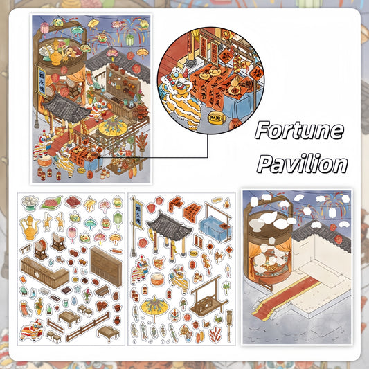 Ancient Pavilion 3D Sticker | 4 Cute Miniature Scenes