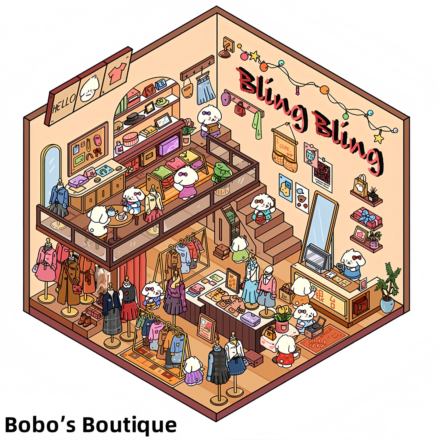 Bobo's Daily Life 3D Sticker | 4 Cute Miniature Scenes