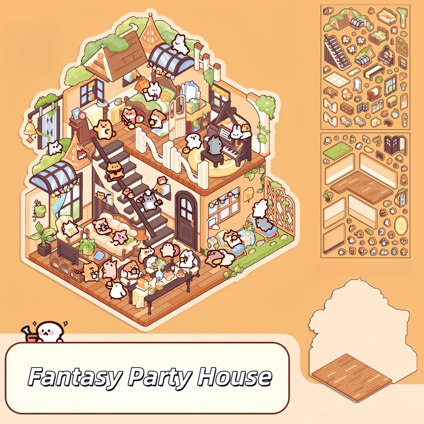 Little Fantasy Town 3D Sticker | 4 Cute Miniature Scenes