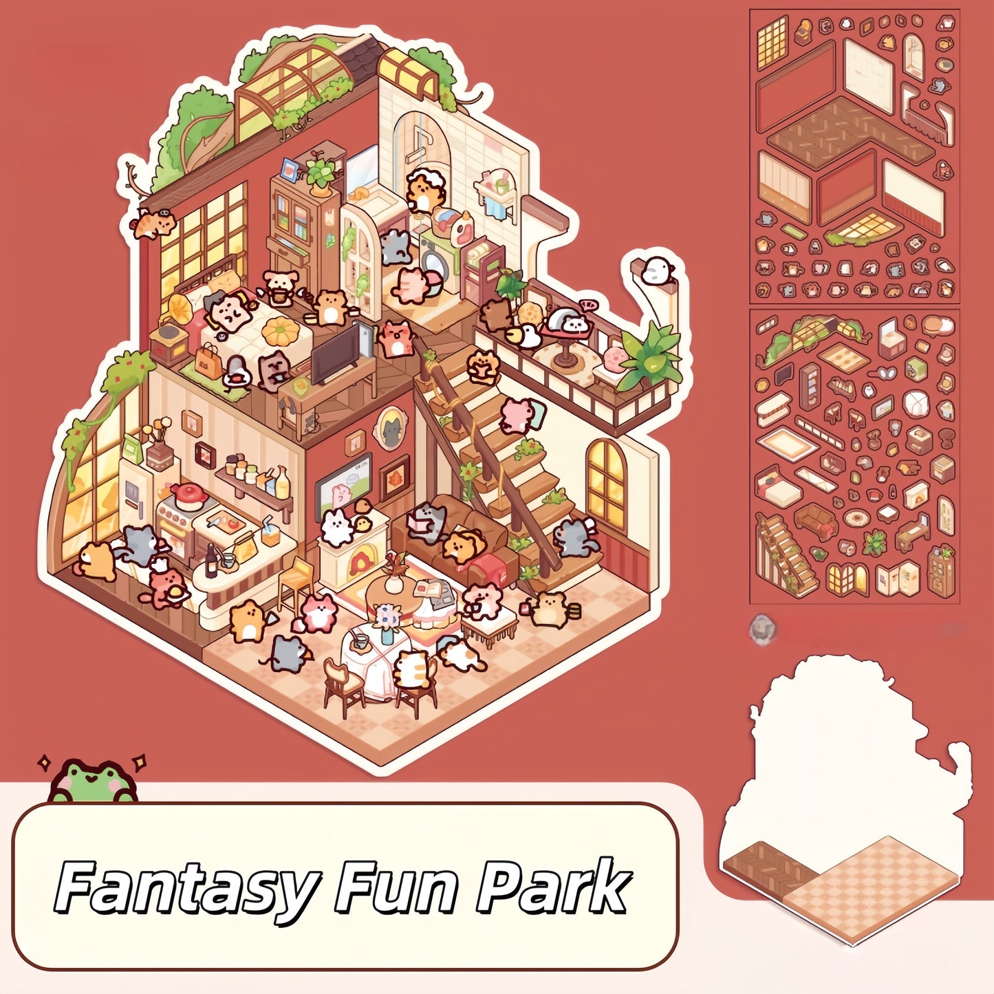 Little Fantasy Town 3D Sticker | 4 Cute Miniature Scenes