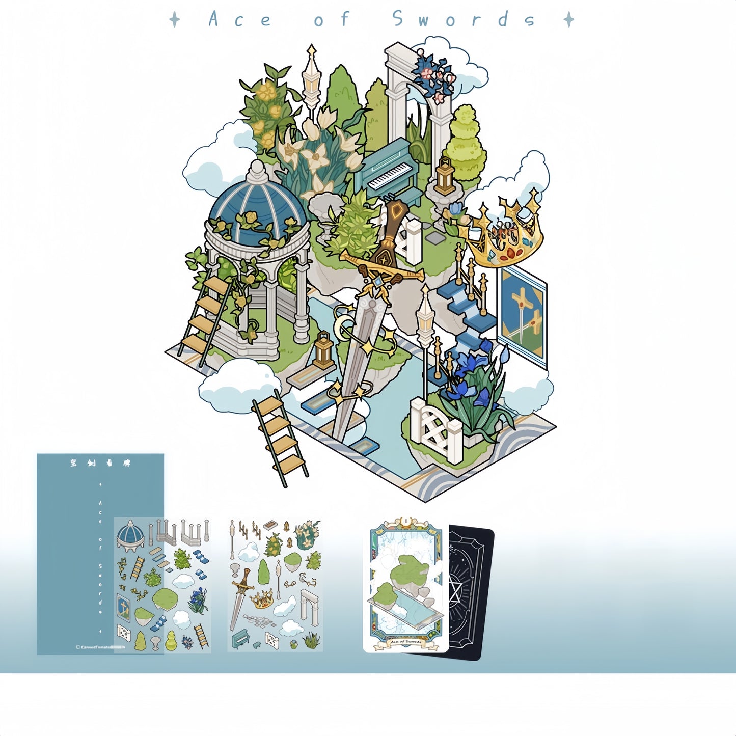 Tarot Cards 3D Sticker | 4 Cute Miniature Scenes