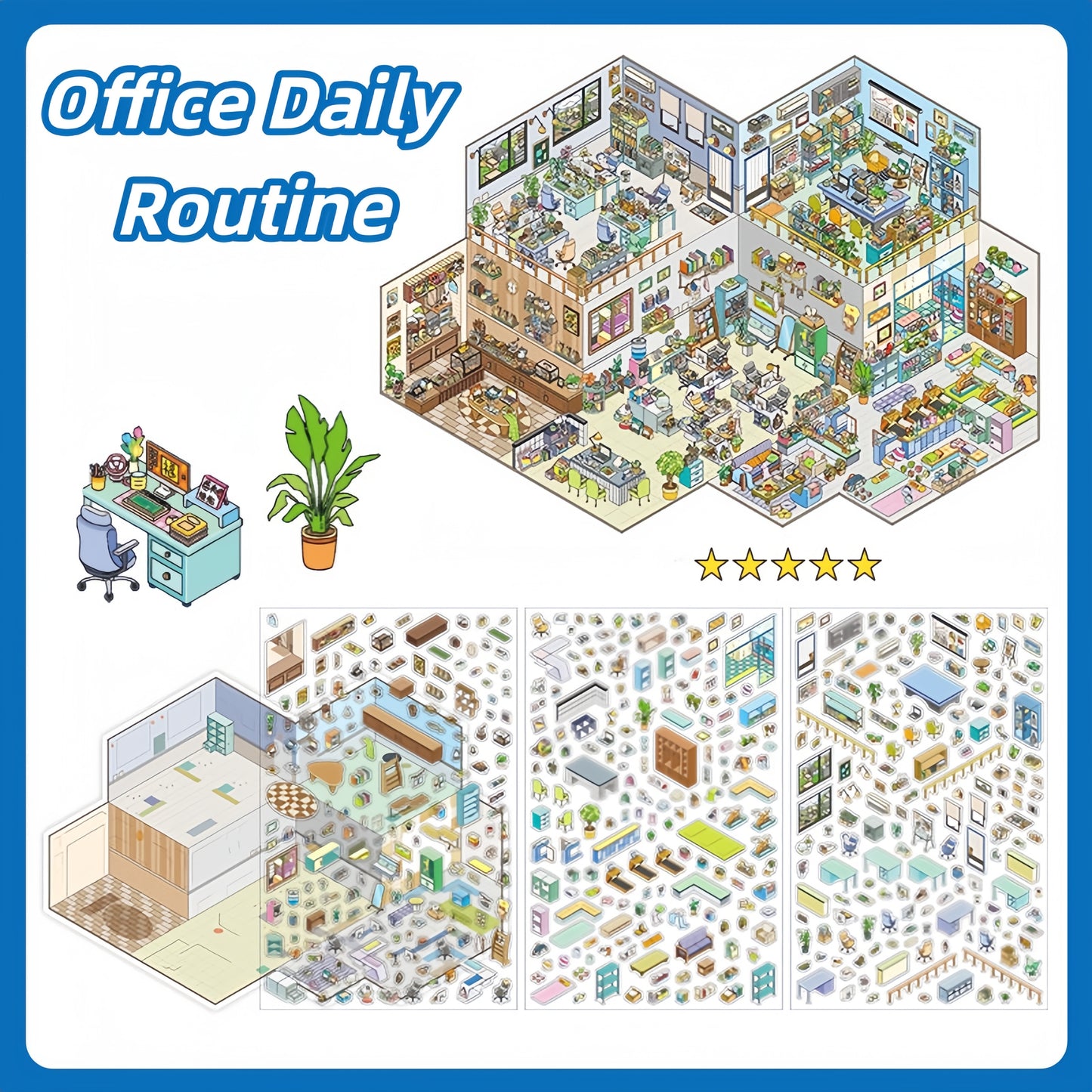Work Routine 3D Sticker | 2 Cute Miniature Scenes